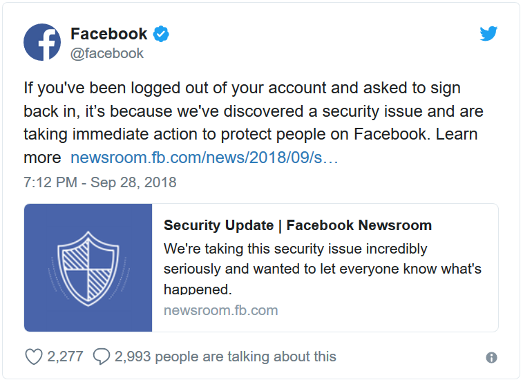 Facebook avverte dell'accaduto