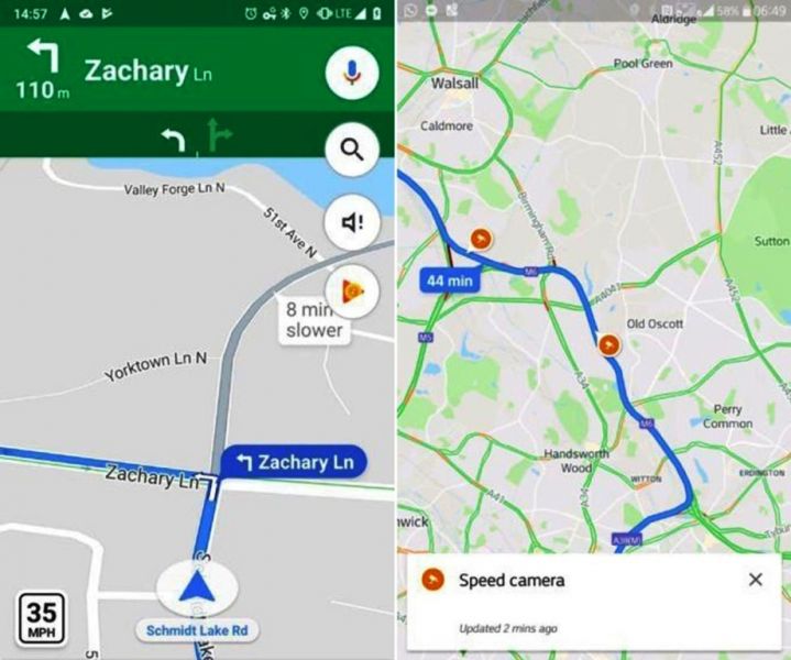 Le prime immagini delle nuove funzionalità di Google per segnalare autovelox e limiti di velocità.