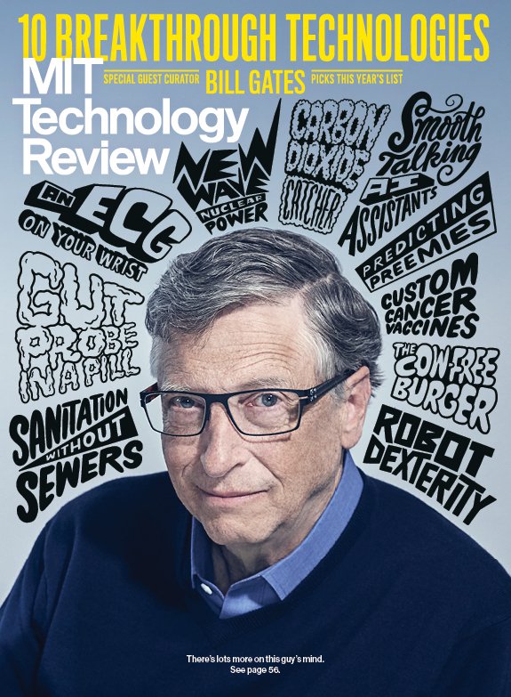 La copertina del numero del magazine dell'MIT dedicata alla technology review di Bill Gates. Credits: technologyreview.com