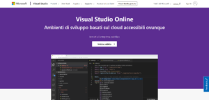 Pagina web dalla quale si può accedere a Visual Studio Online e registrarsi