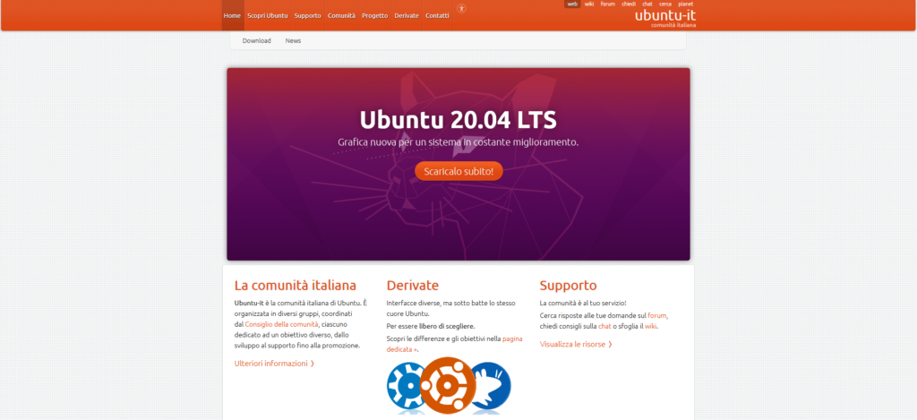 La home page della community italiana da cui è possibile scaricare Ubuntu 20.04 Focal Fossa