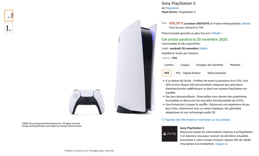 La pagina Amazon France per la PS5. Credits: MaximilienH on reddit.