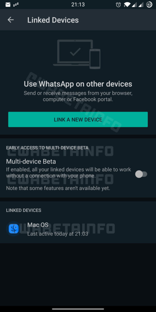 A prévia do novo recurso WhatsApp para vários dispositivos. Créditos: wabetainfo.com