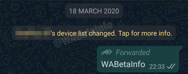 A notificação da atualização da chave de criptografia. Créditos: WABetaInfo no Twitter