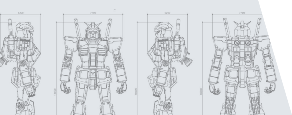 Modelo esquemático do Gundam em tamanho real