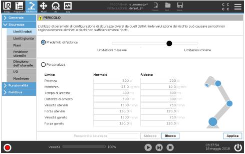 Detalhe da interface do Polyscope com a qual o robô pode ser programado