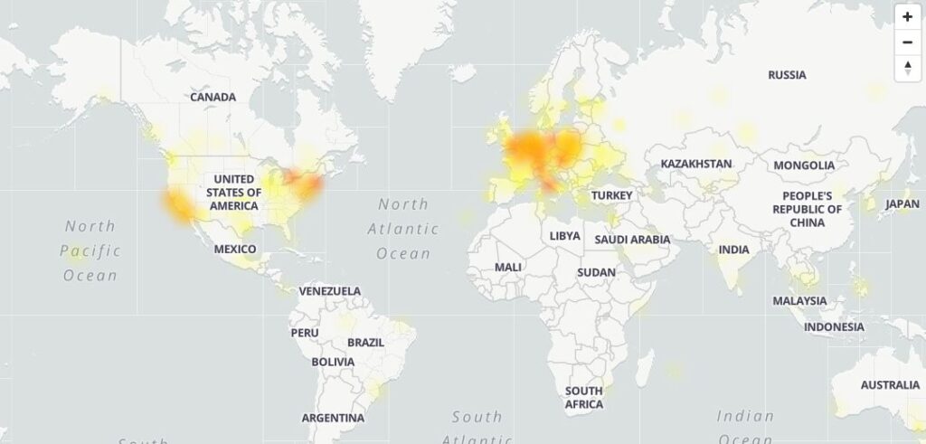 Aree geografiche in cui si è verificato il down di YouTube