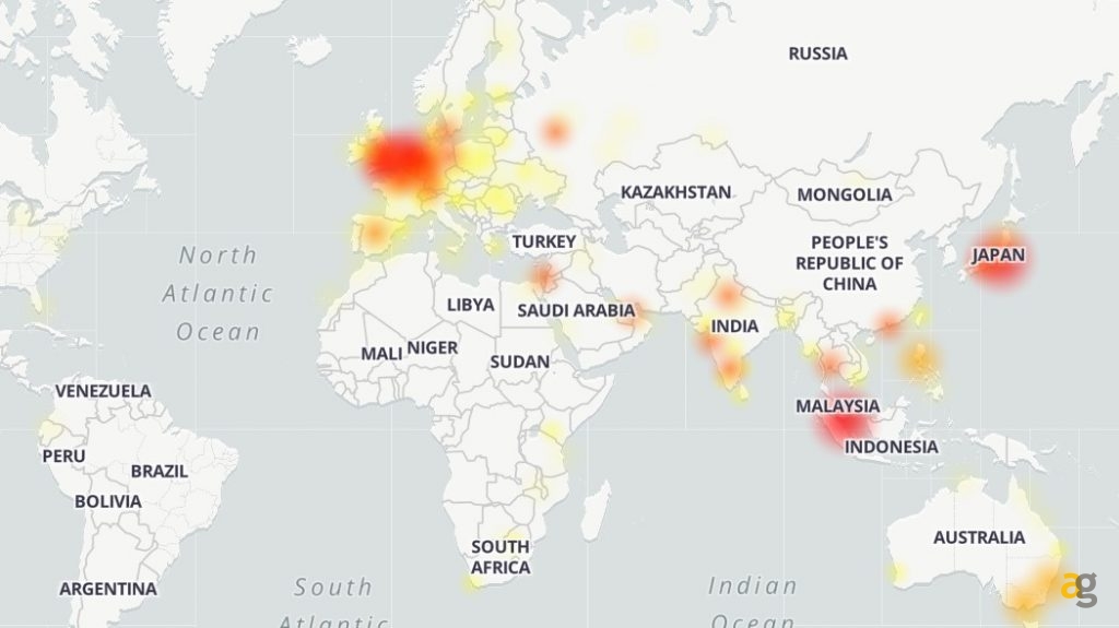 La mappa del down di Google in tutto il mondo. Credits: Andrea Galazzi