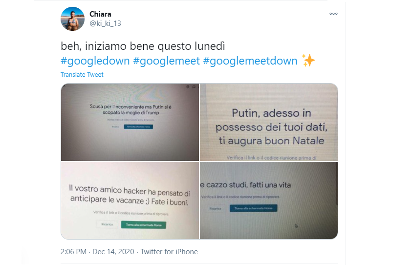 Alcuni utenti si sono divertiti a cambiare i messaggi di errore di Meet durante il down di Google e YouTube. 