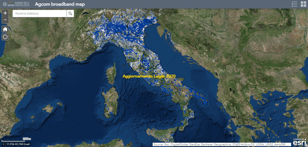 Credit: Map AGCOM. Mappa della copertura FWA sul territorio nazionale