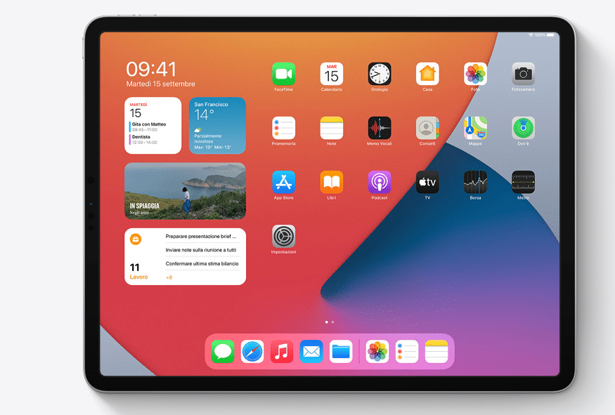 La nuova visualizzazione degli widget sugli ultimi iPad con iPadOS14. Credits: Apple