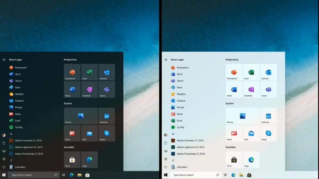 Il vecchio e il nuovo design di Windows 10 a confronto. Credits: ZDNet