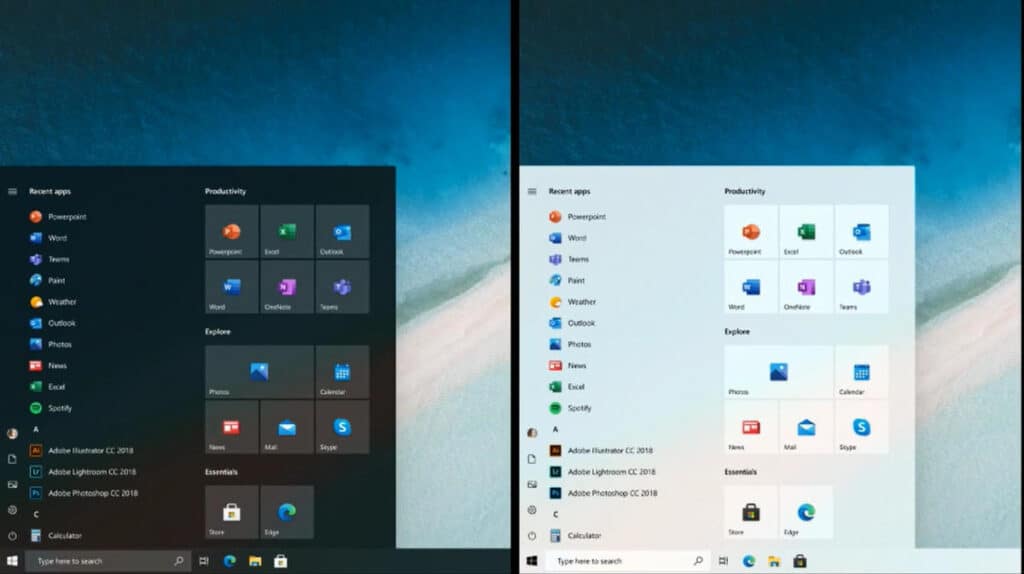 O antigo e o novo design do Windows 10 são comparados. Créditos: ZDNet