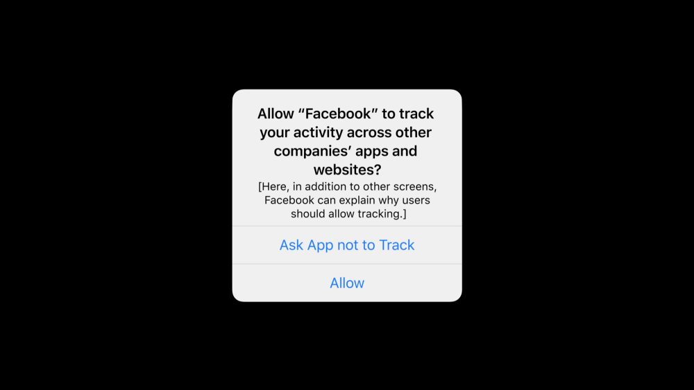 Il popup della nuova funzionalità per la privacy di Apple, l'App Tracking Transparency